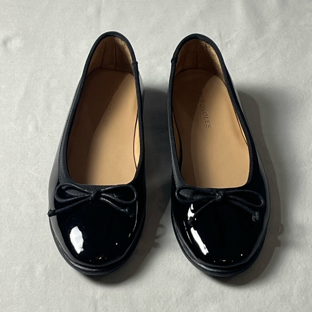 AEROSOLES Black Patent Vegan Leather Flats with Bow